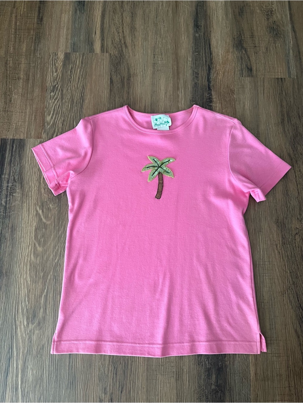 Vintage The Quacker Factory Pink Palm Tree Top Women’s Sz XS Sequined Tropical